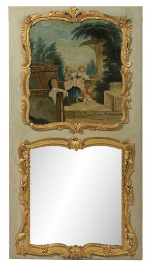 French Louis XV-Style Parcel-Gilt Trumeau Mirror
