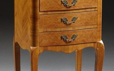 French Marquetry Inlaid Mahogany Nightstand, 20th c.
