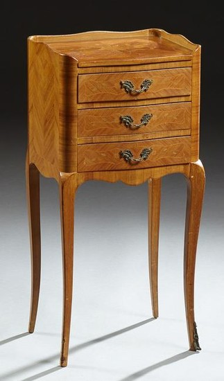French Marquetry Inlaid Mahogany Nightstand, 20th c.