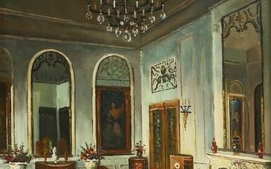 French School, View of an 18th century salon