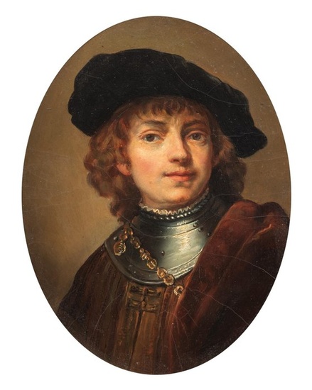 French School (XIX), After Rembrandt - Self portrait of a young man