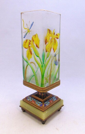 French cameo glass and metal vase