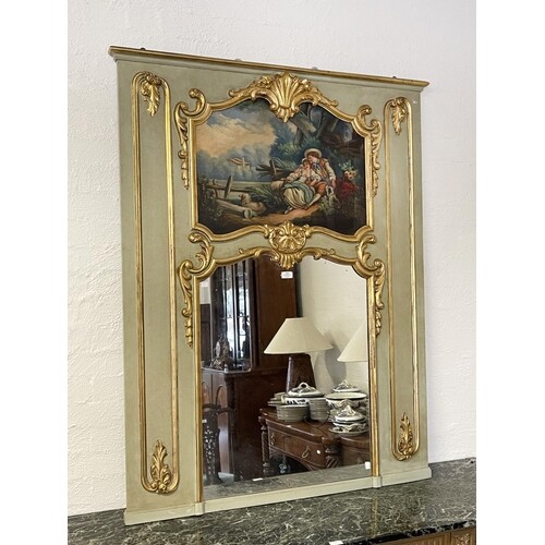 French pier mirror in green & gilt highlighted, hand painted...
