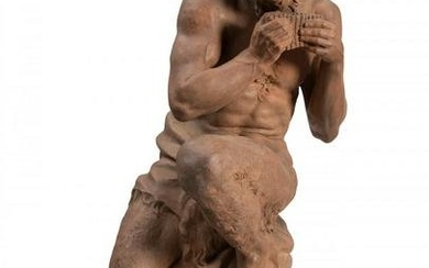 French school of the early 20th century. "Pan playing the flute". Terracotta.