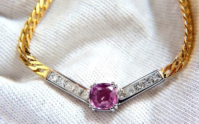 GIA 2.52ct NATURAL NO HEAT PINK SAPPHIRE DIAMONDS "V" NECKLACE 14KT+