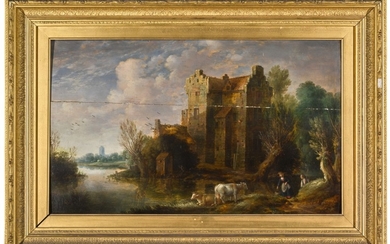 GILLIS PEETERS THE ELDER | A RIVER LANDSCAPE WITH FIGURES AND CATTLE BEFORE A FORTIFIED HOUSE