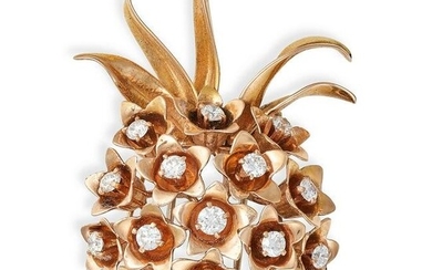 GUBELIN, A DIAMOND PINEAPPLE BROOCH in yellow and rose gold, designed as an abstract pineapple set