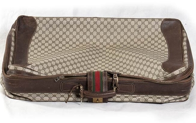 GUCCI CANVAS AND LEATHER SUITCASE 70s Canvas and leather suitcase...