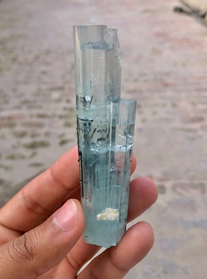 Gems Grade Loustrous DT Aquamarine With Schorl Combine Crystal - Height: 102 mm - Width: 26 mm- 67 g - (1)