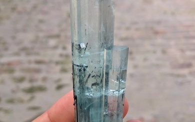 Gems Grade Loustrous DT Aquamarine With Schorl Combine Crystal - Height: 102 mm - Width: 26 mm- 67 g - (1)