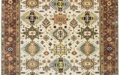 Geometric Tribal Hand-Knotted 8X10 Indo-Karajeh Oriental Rug Living Room Carpet