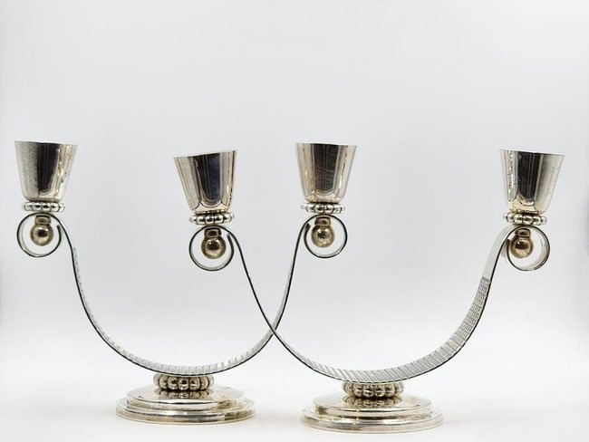 Georg Jensen Sterling Silver Pair of Art Deco Candelabras`