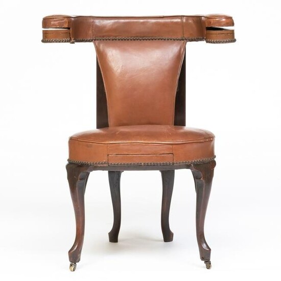 George II Style Mahogany and Leather Cock Fighting Chair