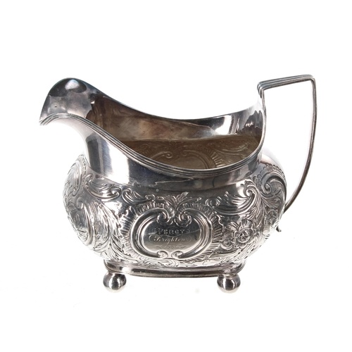 George III boat shaped silver cream jug, with a reeded handl...