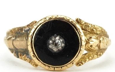 George IV 18ct gold black enamel and diamond mourning ring w...