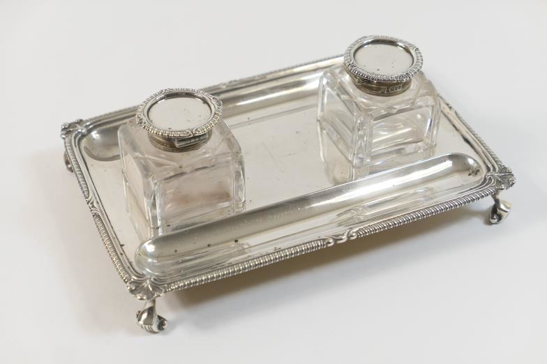 George V silver inkstand, by Harris & Sons, London...