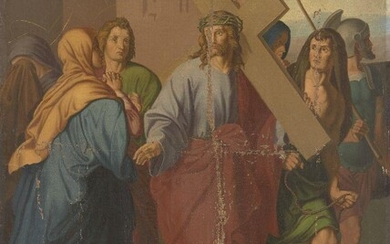 German School, late 19th Century- Christ carrying the cross; oil on canvas, 87.5 x 68.2 cm., (unframed).