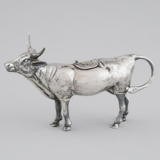 German Silver Cow Creamer, early 20th century, length