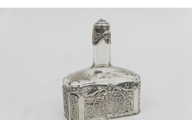 German silver mounted glass scent flask, in the manner of St...