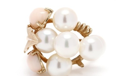 Gold, Pearl, and Coral Ring