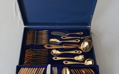 Gold-Plated Cutlery Set - Solingen - Inlaid with Cobalt Blue Stone