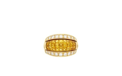 Gold and Invisibly-Set Yellow Sapphire Ring with Gold and Diamond Jacket