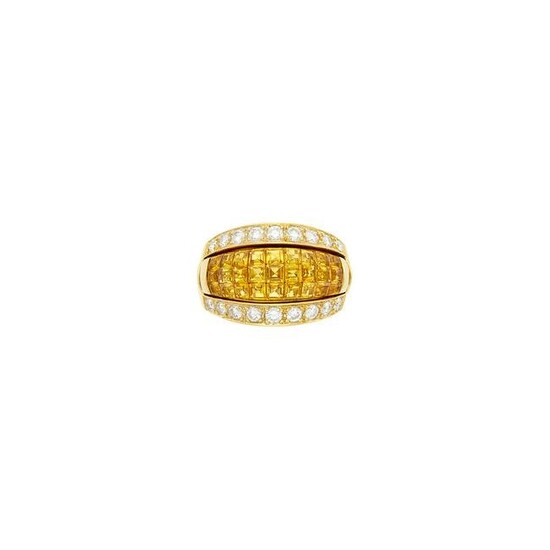 Gold and Invisibly-Set Yellow Sapphire Ring with Gold and Diamond Jacket