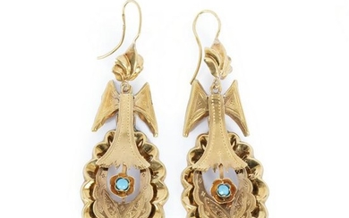 Gold earrings with turquoise, 19thC
