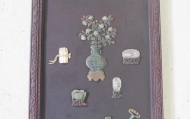 Good antique Chinese hardwood & jade picture