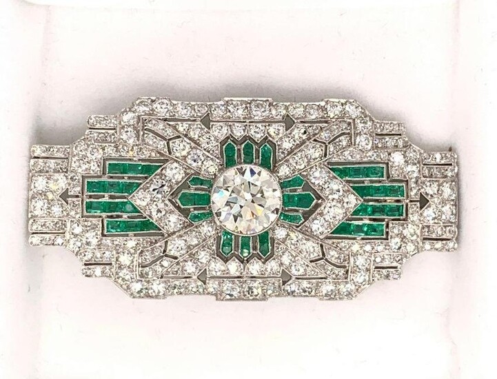 Gorgeous Antique Art Deco Platinum Diamond & Emerald