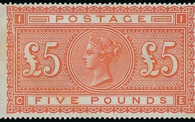 Great Britain Surface Printed Issues 1867-83 Watermark Large Anchor £5 orange, CE, a fine and f...