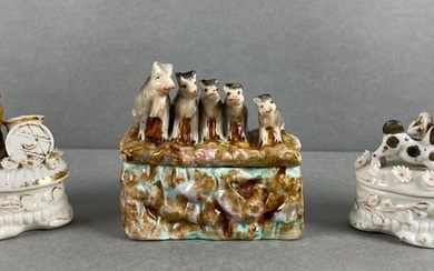 Group of 3 Antique Porcelain German Fairings Trinket Boxes