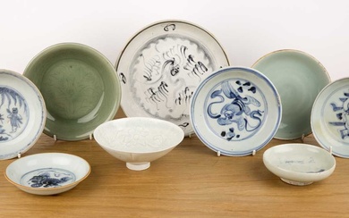 Group of blue and white and celadon porcelain Chinese, Ming...