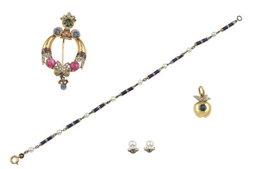 Group of gold, enamel and gem-set jewels