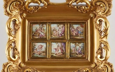 Group of six Antiques 19th C. French Enamel Miniatures on Copper Plaque