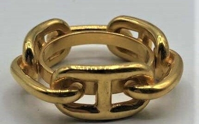 HERMES Signed - Gold Tone Braided Links Ring Size 10