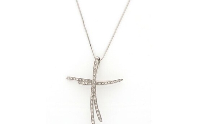 HRD Certificate - 18 kt. White gold - Necklace with pendant - 0.40 ct Diamond