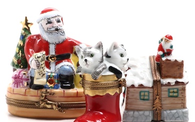 Hand-Painted Santa Claus and More Christmas Themed Porcelain Limoges Boxes