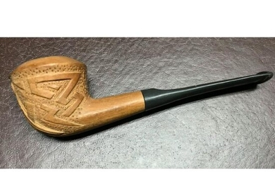 Hand-carved Wood Masonic Smoking Pipe