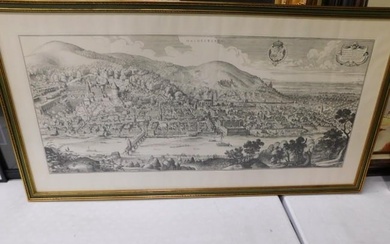 Heidelberg Panorama "Heidelberga" Original Copper Plate Engraving by Matthaeus Merian