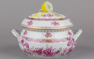 Herend Indian Basket Raspberry Large Soup Tureen with