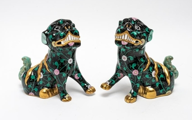 Herend Porcelain "Black Dynasty" Foo Dogs, Pair