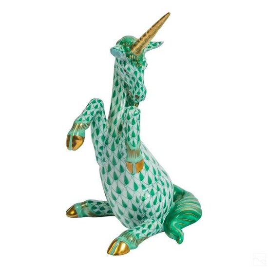 Herend Porcelain Green Fishnet Unicorn Figurine