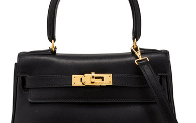 Hermes 20cm Black Swift Leather Retourne Kelly Bag with...