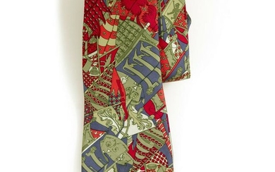 Hermes 7286 MA 100% Silk Red Abstract Art Pattern Men's