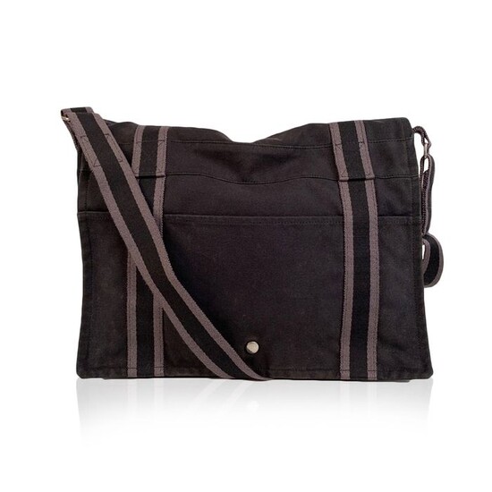 Hermès - Black Gray Cotton Canvas Fourre Tout Besace Messenger Crossbody bag