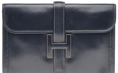 Hermès - Pochette Jige en cuir box bleu marine Clutch bag