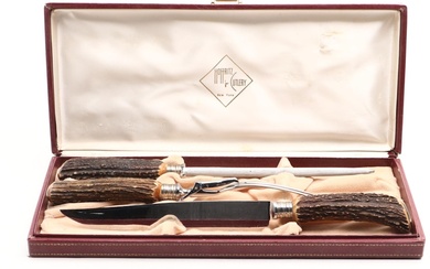 Hoffritz Cutlery Antler Handled Carving Set with Presentation Box, Mid-20th C