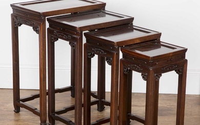 Hongmu quartetto of occasional tables Chinese, early 20th Century comprising...