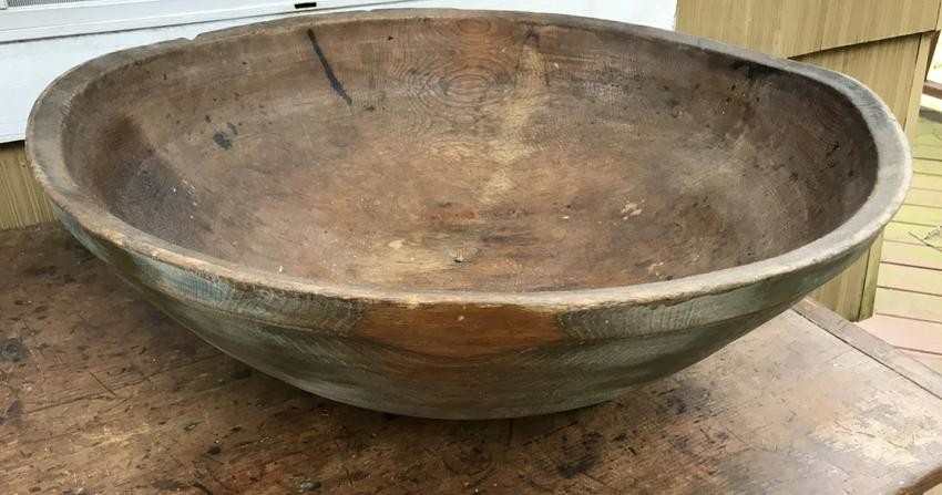 Huge Antique 19th C American Carved Dough Bowl